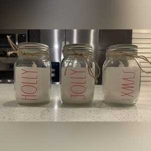 Rae Dunn White Mason Jar Candle Set with Red Text